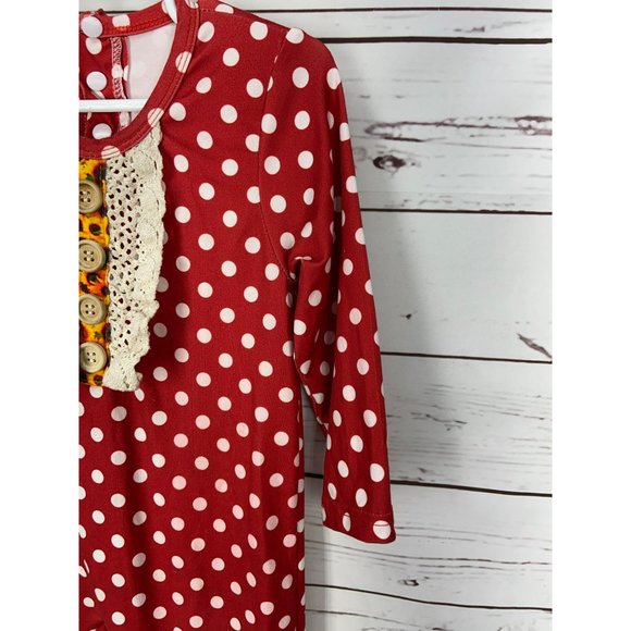 Sunflower Red White Polka Dots Size Small 2T Lace One Piece Romper - Picture 4 of 8